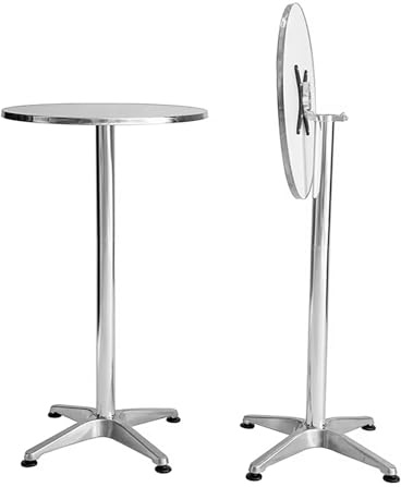 WestWood Folding Bar Table Round Stainless Steel 60cm Top High Kitchen Dining Bistro Table Height Adjustable 74/114cm Portable Lightweight Tall Garden Pub Patio Counter for Indoor & Outdoor Use Silver