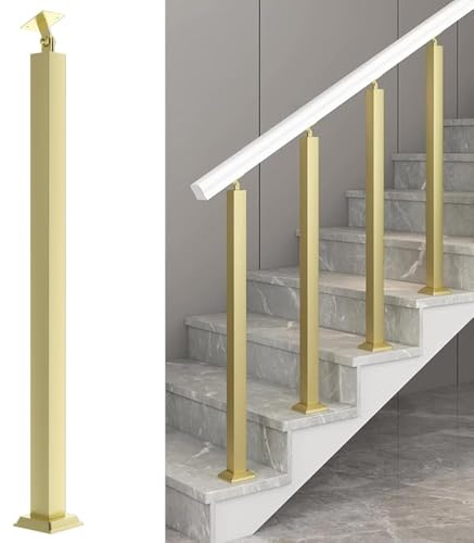 LQSYBHD Poste de Barandilla de Escalera, Husillos Metálicos Cuadrados, Soporte de ángulo Ajustable de 270° con Kit de Tornillos, para Terraza, Balcón, Escalera, Decorac(Size:3.28ft/100cm,Color:dorado)