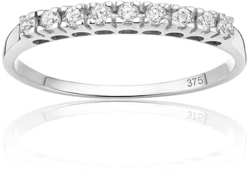 OROVI Ring Gold, 9 k (375) Weißgold, Halb Ewigkeitsring mit Zirkonia Steine, Verlobungsring Damen, Gold Ring, Eternity Schmuck Damen, Goldene Trauringe, Hypoallergener Schmuck, inkl. Edler Schmuckbox