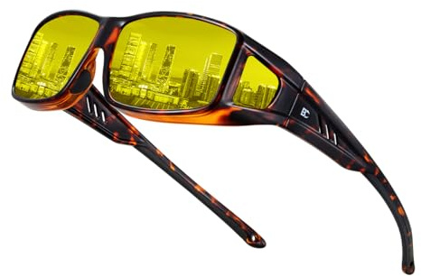 Bircenpro Nachtfahrbrille für Brillenträger Herren Damen: TR90 Nachtsichtbrille für Autofahrer Anti-blend Autofahrerbrille Gelbe Gläser für Klare Sicht Regen Nebel