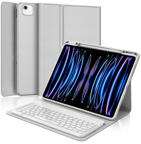 IVEOPPE Tastatur Hülle für iPad Pro 12,9 Zoll 6/5/4/3 Generation, Magnetisch abnehmbar mit Deutsches QWERTZ Layout Keyboard für iPad Pro 12.9, Soft TPU und Leder Hülle, Gray