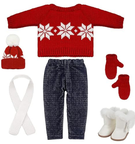 18 Zoll Puppenkleidung süße gestrickte amerikanische Puppenkleidung Weihnachten Winter -Outfit mit Schuhen, Pullovern, Hosen, Hut, Handschuhen und Schals für Weihnachtsdekor -Geschenke, Stil 1
