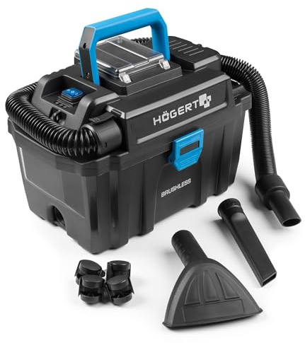 Högert Technik Aspirador en Húmedo y Seco a Batería 18V OneAccuSystem, Aspirador Industrial y de Taller Compacto con Filtro HEPA, función de soplado, depósito 10 L, inalámbrico, sin batería