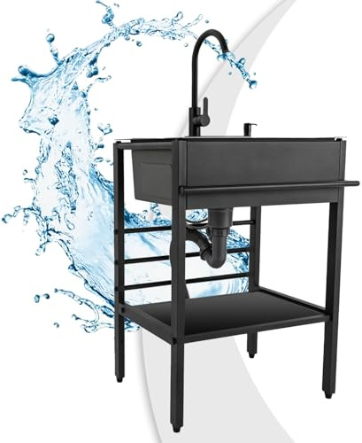 yurstcggh Lavabo Portable Autonome Transportable,Évier de cuisine indépendant 1 bac,Pour Garage, Restaurant, Cuisine, Lavage Des Mains Dans La Cour Noir 60x45x86cm