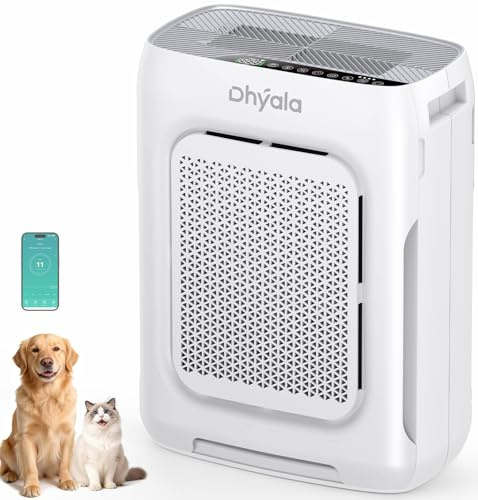 Dhyala Purificador de aire para habitaciones grandes de hasta 3000 ft² (aprox. 280 m²), filtro doble HEPA lavable H13 HEPA, monitor inteligente de calidad de aire wifi, ideal para mascotas, alérgicos