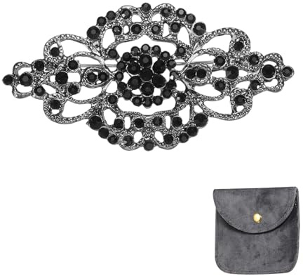 QUARKZMAN Spilla Vintage In Cristalli E Strass Per Donne 2.4 Pollici Nero | Spilla Da Occhiello A Fiori In Lega, Con Cristalli E Strass, Per Sciarpe Abiti Cappello Completi Matrimonio