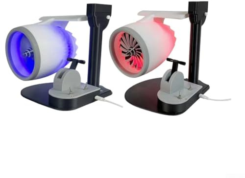 Ventilatore da scrivania USB a forma di motore aeronautico con umidificatore a nebbia, luce a LED a coda rossa, velocità variabile per spazio di lavoro e camera da letto (blu)