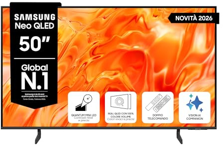 Samsung Smart TV 50 QE50QN72HAUXZT Neo QLED 4K Mini LED, NQ4 AI Processor, Quantum Mini LED, Real QLED 100% Colour Volume, HDR 10+, Motion Xcelerator 50Hz, Vision AI, AirSlim Design, Alexa, 2026