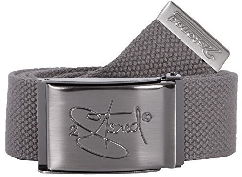 2Stoned Stoffgürtel Koppelgürtel Grau 4 cm breit mit matter Schnalle 120 cm lang für Damen und Herren