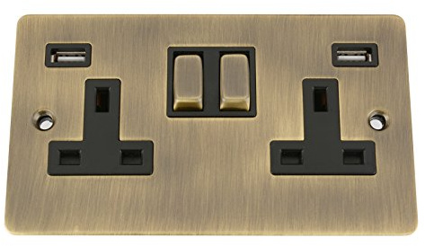 USB Socket 2 Gang - Flat Period Antique Dark Brass (3100mA)