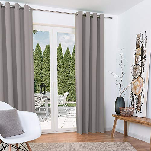 Beautissu 2er Set Verdunklungsvorhang Blickdicht 140x245 cm Grau – Ösen Vorhänge Set Blackout – Ösenschal Gardine Set Blackout – Lange Fenster Vorhänge Wohnzimmer, Schlafzimmer - Amelie BO
