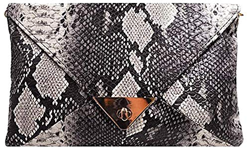Van Caro Damen Kunstleder Schlange Umschlag Clutch Handtasche Kette Tasche, Schwarzbraun, Einheitsgröße