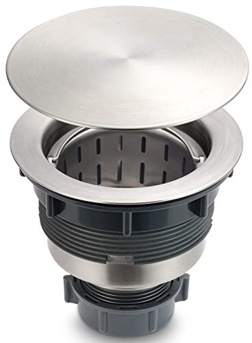 GZILA 3.5 Kitchen Sink Drain Strainer Assembly Kit with Stopper Cover, Removable Deep Waste Basket Replacement, SUS304 Stainless Steel Brushed Nickel, Add Decor Flat Lid