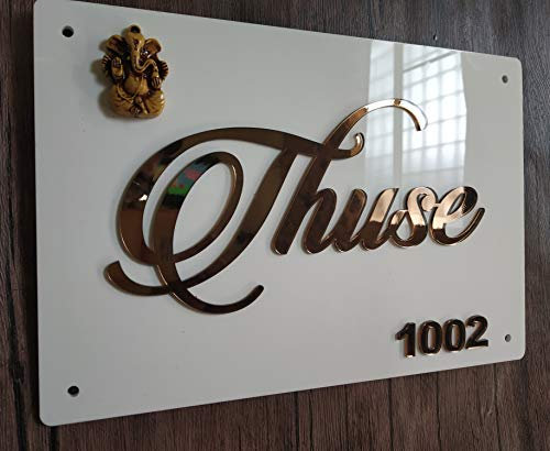 Personalised Home Door Name Plate Acrylic with Rose Gold Acrylic Embossed Letters with mirror shine (Size 16 x 8 Inch, Color White) By Aarushi Creations(12 x 8 Inch) (Size 16 x 12 Inch)