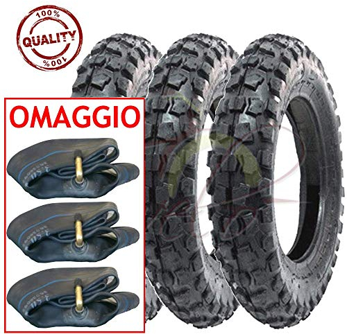Union Tris 3 Reifen + 3 Luftkammern Cross 100/90-10 für Piaggio Ape 50 MINICROSS Mini Moto Scooter TASSELLATI 6PR TT GOMME COPERTONI