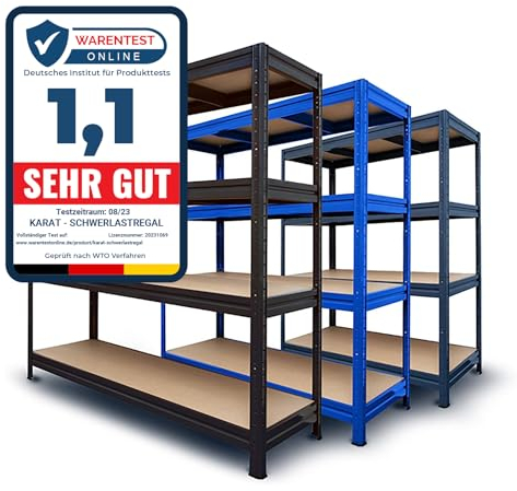 OfficeMarshal Schwerlastregal extra breit - XL Breite 160 cm - Metallregal mit 1500 kg Gesamttraglast - Steckregal für Garage, Keller, Werkstatt - 2 Breiten & 3 Farben (blau, 177x160x60 cm)