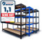 OfficeMarshal Schwerlastregal extra breit - XL Breite 160 cm - Metallregal mit 1500 kg Gesamttraglast - Steckregal für Garage, Keller, Werkstatt - 2 Breiten & 3 Farben (blau, 177x160x60 cm)