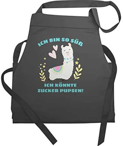 Shirtracer Schürze Geschenk - Lustige - Erwachsene - Lama Ich bin so süß ich könnte Zucker Pupsen - 60x87 - Anthrazit - geschenke für einen koch küchenschürze sprüche muttertagsgeschenk pups apron