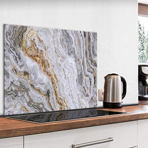 murando Glass Splashback for Kitchen Backsplash Cooker Protector Tempered Glass Decorative Wall Art Panel Heat Resistant Graphic 80x60 cm / 32x24 Marble Stone f-B-0281-aq-e