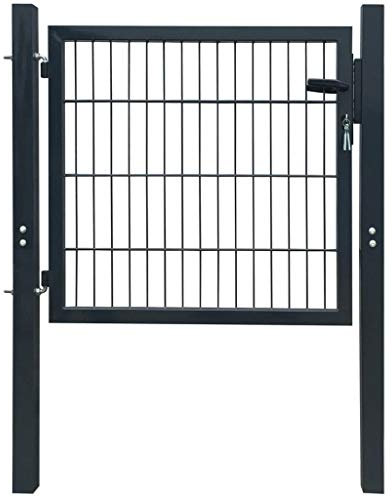 vidaXL 2D Fence Gate Outdoor Garden Patio Terrace Yard Hardware Horizontal Top Style Wire Fencing Entrance Barrier (Single) Anthracite Gray 51.2