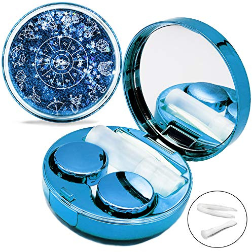 Vastsoon Contact Lens Case, Cute Travel Size Eye Colored Contacts Lenses Applicator Remover Tool Kit with Mirror Solution Bottle for Daily Outdoor (Blue)