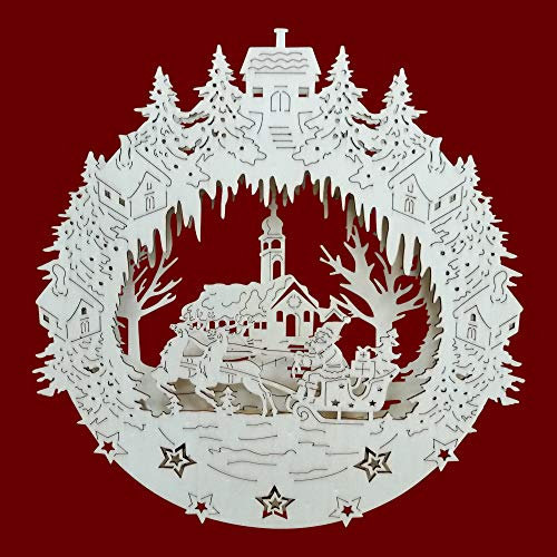 yanka-style Fensterbild Fensterdeko Kirche aus Holz Durchmesser ca. 30 cm 10flammig Weihnachten Advent Geschenk Dekoration (10539)