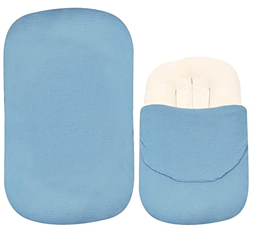 Babyliegebezug, Neugeborene Bettwäsche Wiederverwendbare Baumwoll Schonbezüge für Kleinkind Stubenwagen Baby Nest Reisebett Kissen Kissen (blau)