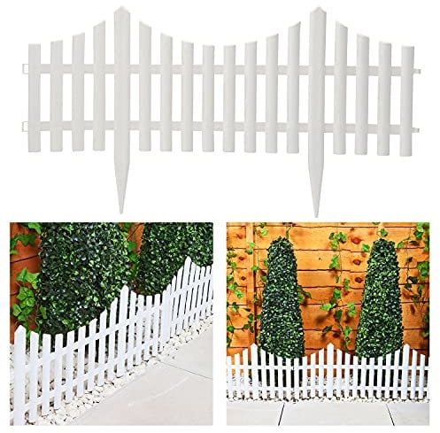 Taylor & Brown Set of 4 Decorative White Picket Garden Fencing Wooden Effect Plastic Edging Lawn Plant Border Flowerbed Patio Driveway | Covers a 2.4m long edging