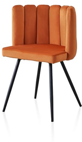 TUKAILAI Esszimmerstuhl aus Samt, Moderner Design Sessel Schminktisch Stuhl mit Armlehnen Gepolsterter Sitz Metallbeinen, Polsterstuhl für Schminktisch Esszimmer Schlafzimme Wohnzimmer, Orange