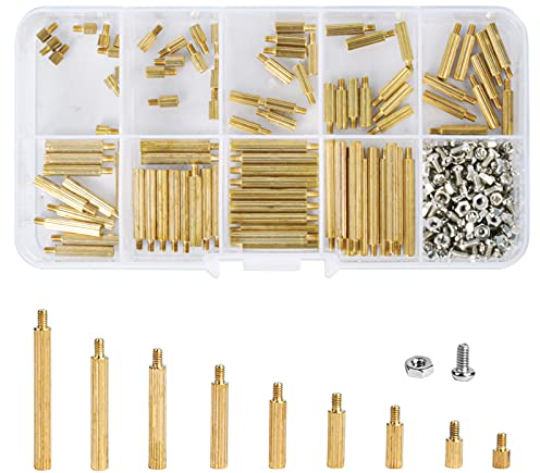270 Pezzi M2 Distanziale Esagonale Maschio Femmina, Distanziale Dado Set di Viti, Esagonale Ottone Distanziatore Vite Dado Filettato Pilastro, M2 Standoff in Ottone PCB Scheda Madre Assortimento Kit