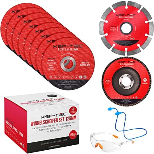 KSP-Tec® 8 dischi da taglio 125 x 1,0 mm [con occhiali di protezione e protezione delle orecchie] Disco flessibile in pietra, disco a ventaglio