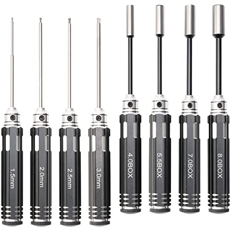 8PCS Hex RC Tools Kit 1.5/2.0/2.5/3.0mm Hexagon Screwdriver Kit in Ball Head,4.0/5.5/7.0/8.0mm Hex Socket,for RC Helicopter and Quad Copter Car