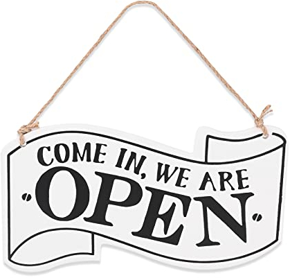 Open Closed Sign for Shop 14x25cm Wooden Plaque Sign Decorative Wooden Sign Open Close Door Hanging Sign Double Sided Sign Come In We Are Open Come Again We Are Closed for Restaurant Coffee Shop White