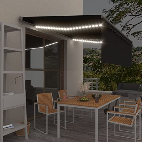 Tidyard Automatische Markise Volant LED & Windsensor Gelenkarmmarkise Sonnenmarkise Terrassenmarkise Balkonmarkise Markise mit Beleuchtung 4x3m Anthrazit