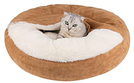 MICOOYO Hundebett mit Kapuze, klein, gemütlich, Donut-Hundedecke, Bett für Hunde, Claming Pet Höhlenbett für Katzen, Welpen (klein, Weizen)
