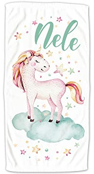 GRAZDesign Kinder Handtuch mit Namen, Einhorn auf Wolke, Badetuch für Mädchen von 2-10 Jahren Strand / 100x50cm