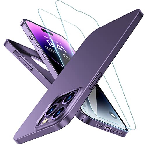 TORRAS Ultra Thin for iPhone 14 Pro Max Case and Screen Protector, Fully Protective at Slim Size, Matte Phone Case for iPhone 14 Pro Max Cover Purple