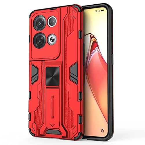 SEAHAI Cover per Oppo Reno 8 PRO 5G (Reno8 PRO 5G), [Militare Anti-Caduta] Cornice Paraurti in Silicone Morbido Ultra Sottile Custodia, con Supporto Pieghevole Nascosto Kickstand - Rosso