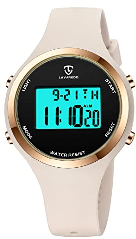 aswan watch Montre Digitale Femme avec Chronomètre, Eclairage, Alarme, Calendrier-Montres Sport avec Bracelet en Silicone