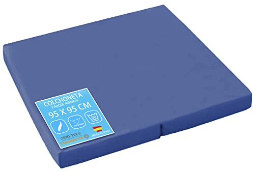 PEKITAS Matratze für Laufstall, 95 x 95 cm, Dicke 5 cm, waschbarer Bezug, Kern aus festem Schaumstoff, Blau, kompatibel mit Hauk Sleep N Play SQ