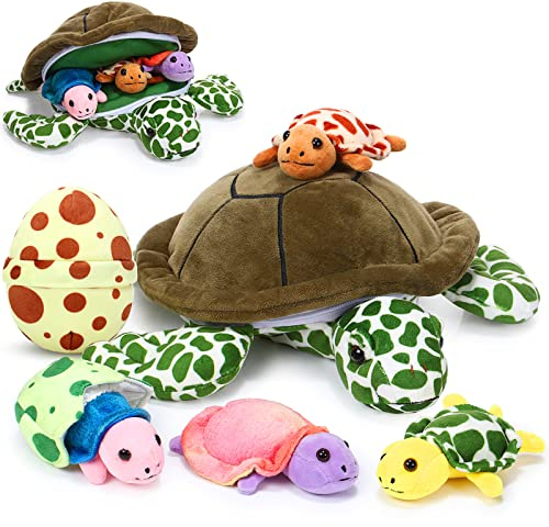 Aoriher 6 Stück Kuscheltiere Schildkröten Set - 12 Zoll Stofftiere Meeresschildkröten Mutter Mit 3 Klein Schildkröten und 2 Eiern - Umarmung für Valentinstag (Modern)