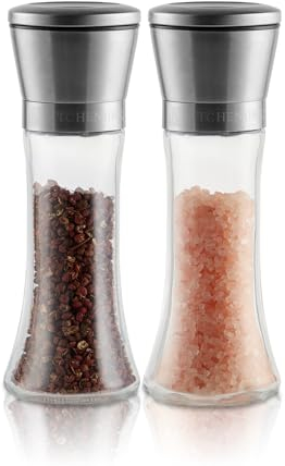 KITCHENUNIQUE - Salz und Pfeffermühlenset Edelstahl I Gewürzmühlenset aus Edelstahl I verstellbarer Keramikmahlwerk I 2er SET I 19,3cm