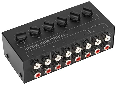 Alomejor Studio Mixer Kompakt Passiver Audio Mixer 6-Kanal Lautstärkeregelung, Tragbarer Mini Mixer für Laptop PC CD Player mit Einzelkanal-Regelung