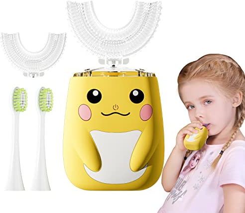 Spazzolino elettrico a forma di U per bambini, spazzolino sonico con IPX7 impermeabile, 6 modalità di pulizia, 45S Smart Reminder Cartoon Design