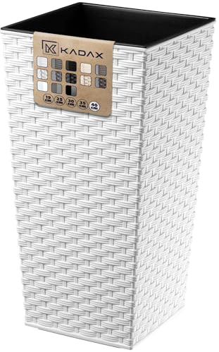 KADAX Pot de Fleurs Haut 75 cm, Plastique Imitation rotin, résistant aux intempéries – intérieur/extérieur, Blanc rotin