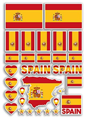 Feuille d'autocollants A4 drapeaux Espagne en vinyle – Pays espagnol, Europe, drapeau national du monde, vacances, voyage, vacances, voiture, esthétique #80025