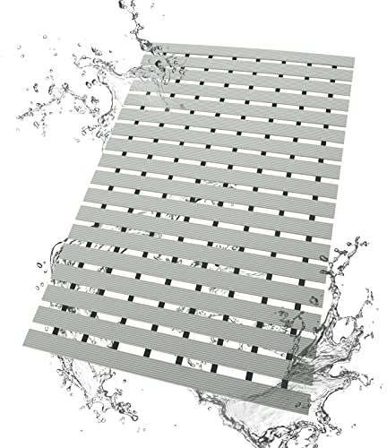 comfoyar Alfombrilla de Ducha Gris, Drenaje rápido, Secado rápido, Alfombra de Baño Fácil de Limpiar Doble Antideslizante, Rejilla para el Suelo de la Cocina del Baño 65x43cm