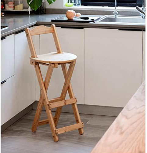 BIRLD Barhocker Klappbar Bambus Tresenhocker, 60cm Barstuhl Mit Lehne Fußstütze, Klappbarer Küchenstuhl Für Wohnzimmer Bars, Naturfarben Stühle (Color : Natural, Size : 60cm)