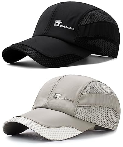 TAGVO Secado Rápido Gorra de Béisbol de Malla Deportiva, 2 Gorras de Béisbol de Malla Deportes Transpirable Plegables Protección Solar Verano Peso Ligero con Cierre de Hebilla Ajustable