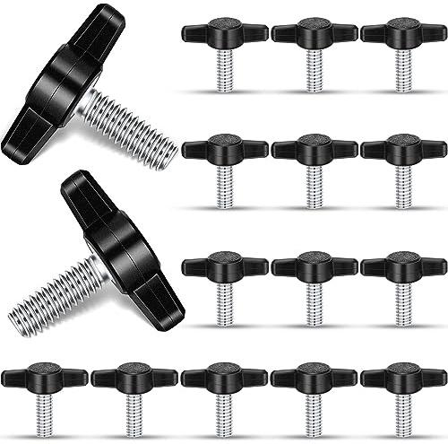 Tandefio 16 Pcs 1/4-20 x 3/4 Stainless Steel Thumb Screw Thread Thumbscrew Adjustable Tee Wing Screw Black Wing Knob Bolt for Remove Replace Tightening Knob Power Supply (Round)